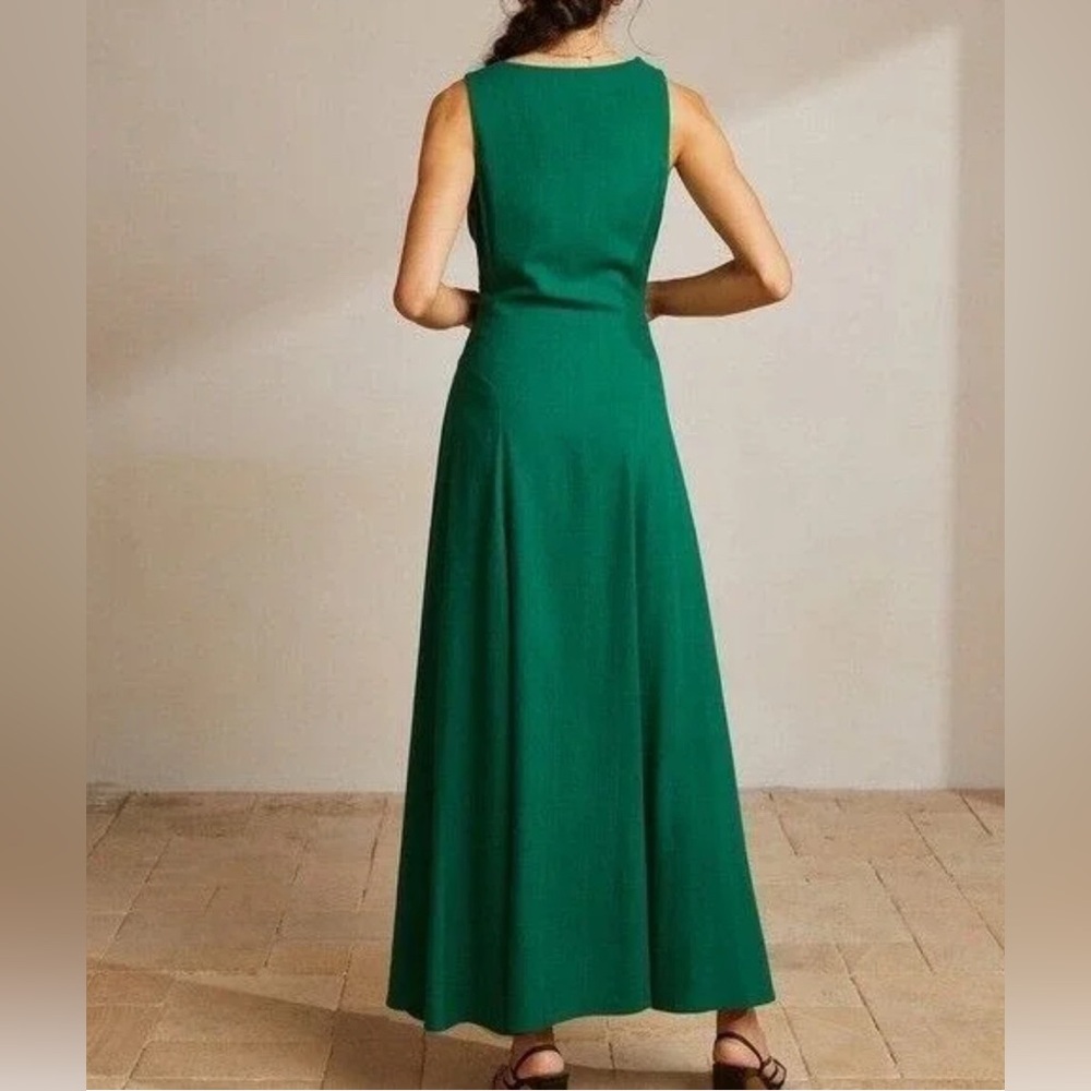 NWT - Commense Sleeveless Button Front V-Neck Maxi Dress Green Sundress Medium